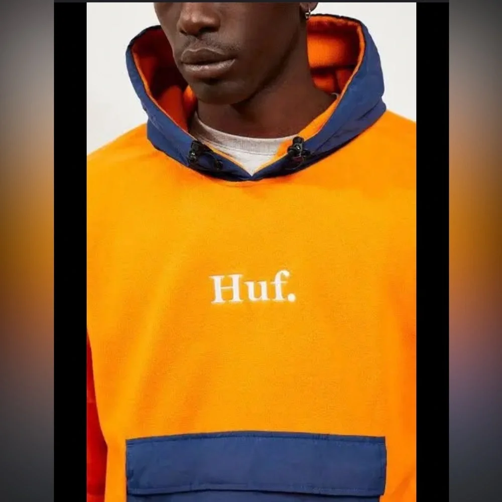 HUF Men’s Domestic Pullover Fleece in Orange and Navy Blue Size Large EUC - Picture 4 of 5